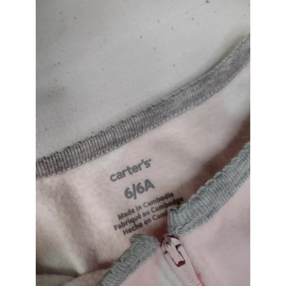 Carters Girls Pink Polka‎ Dot Fleece Footed Pajamas Sleeper Size 6 Zip Up